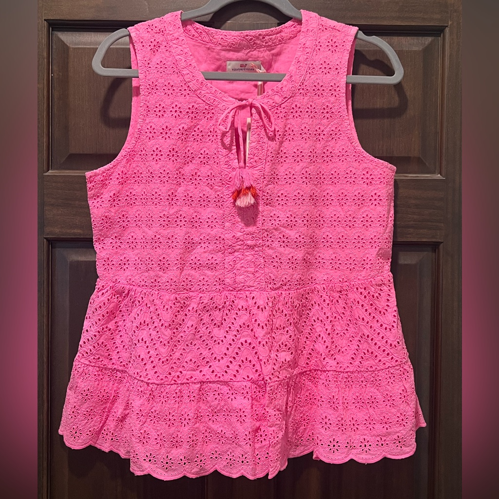 Vineyard Vines Pink Eyelet Tiered Tank- Nwt Size M
